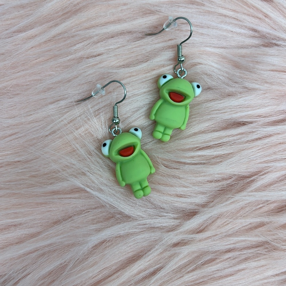 Green Frog Earrings